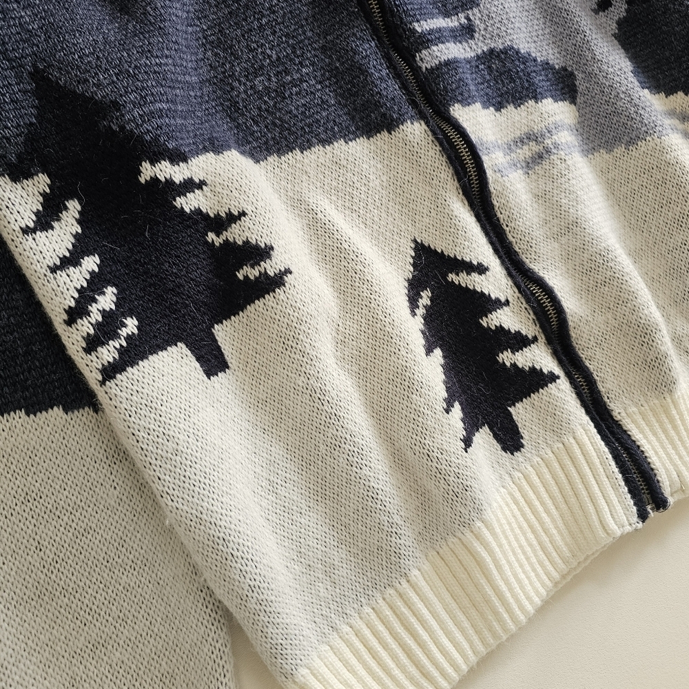 Zara Ski Jacquard Knit Jacket Blue/White Acrylic Knit Sweater Full Zip - Picture 5 of 12